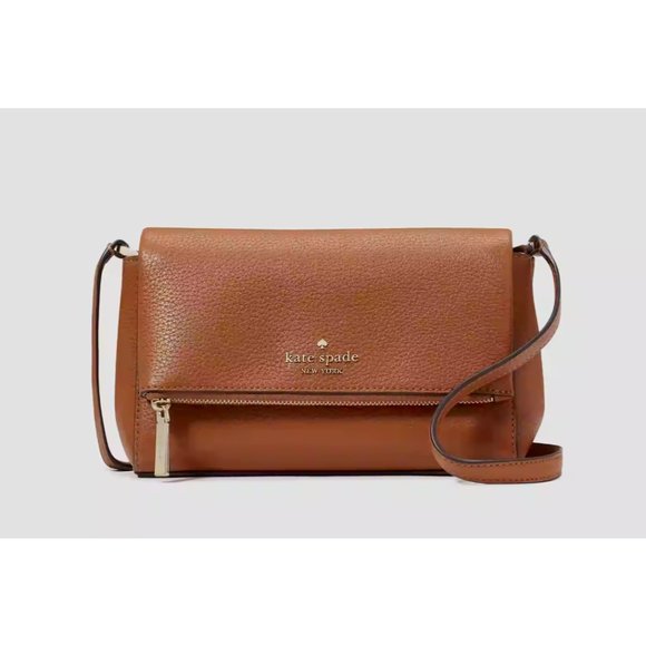 New Kate Spade Leila Mini Zip Crossbody Pebble Leather Warm Gingerbread - Picture 1 of 5